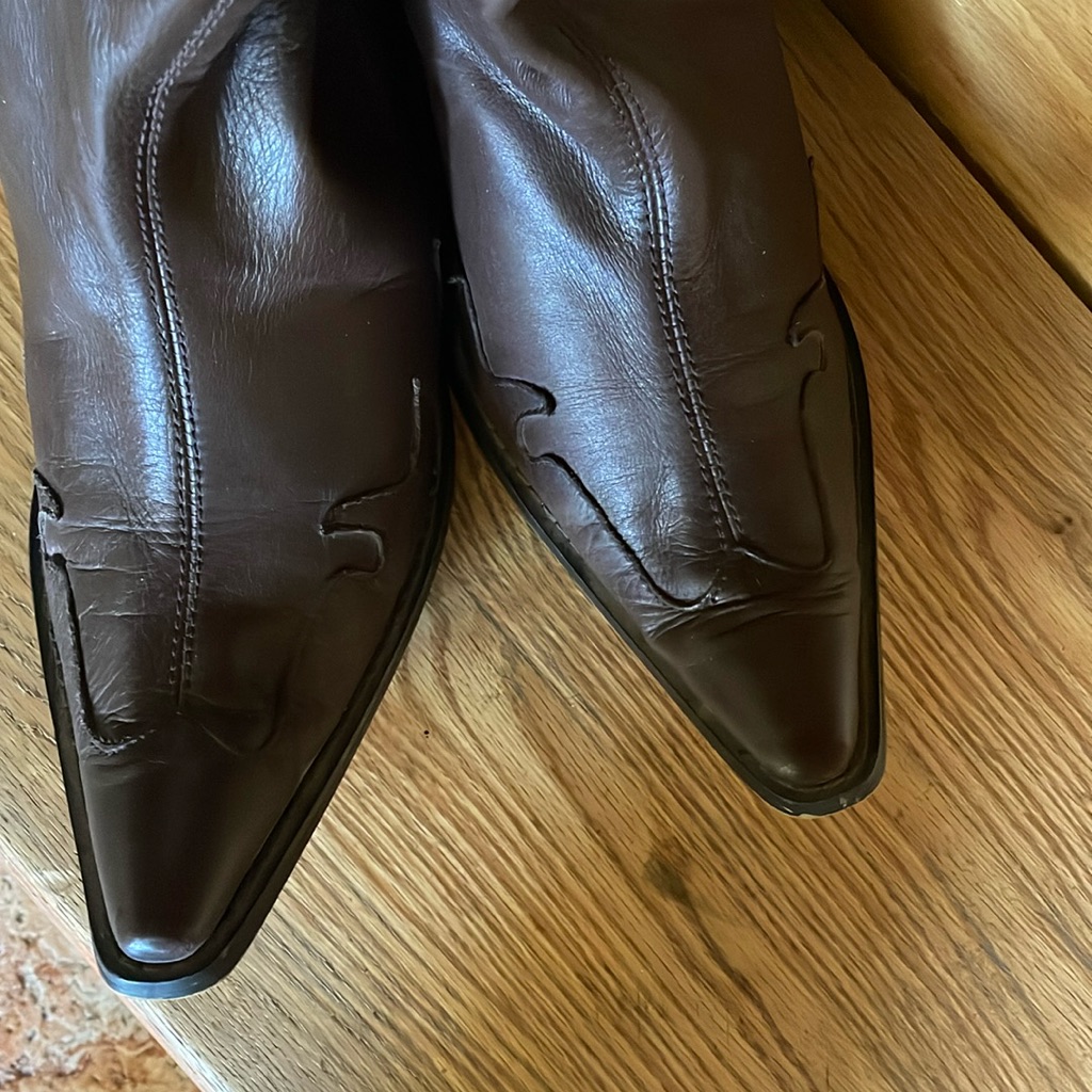 Harley Davidson Vintage W Choc Leather Cowboy Toe Boots 7(38) Western *Rare*